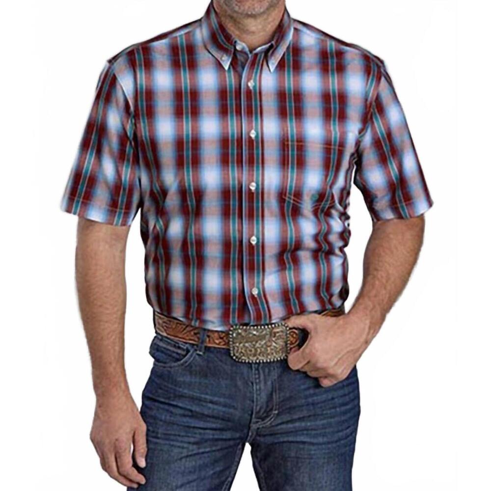 NEW ROPER men's amarillo grasslands plaid short sleeve shirt in red